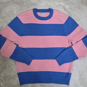 J.Crew Men's Heritage Cotton Crewneck Sweater Pink Blue Striped Size Medium